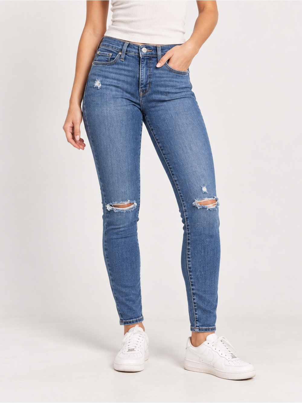 Levi's Mid-Rise Ripped Skinny Jeans - Blue
